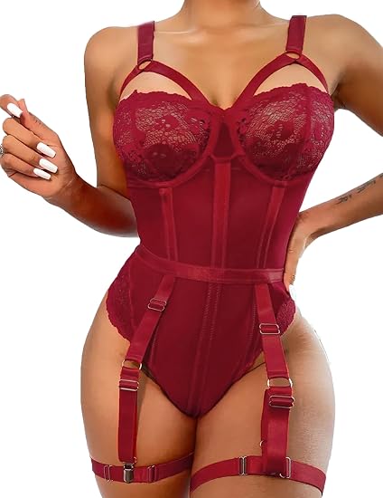 71bdK8QgeqL._AC_SY550_.jpg Burgundy Lace Teddy Bodysuit - Image 1